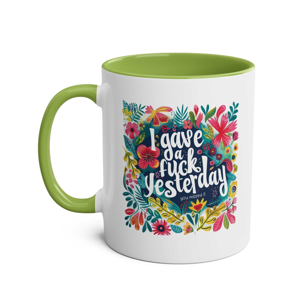 I Gave a Fuck Coffee Mug with floral design and green handle