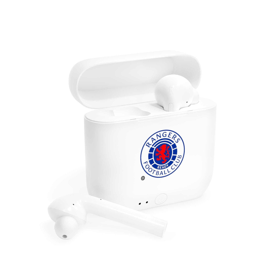 Rangers Fc wireless earbuds with charging case featuring fan-inspired club crest design