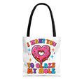 Glaze My Hole Donut Tote Bag with cheeky donut design and cotton webbing straps