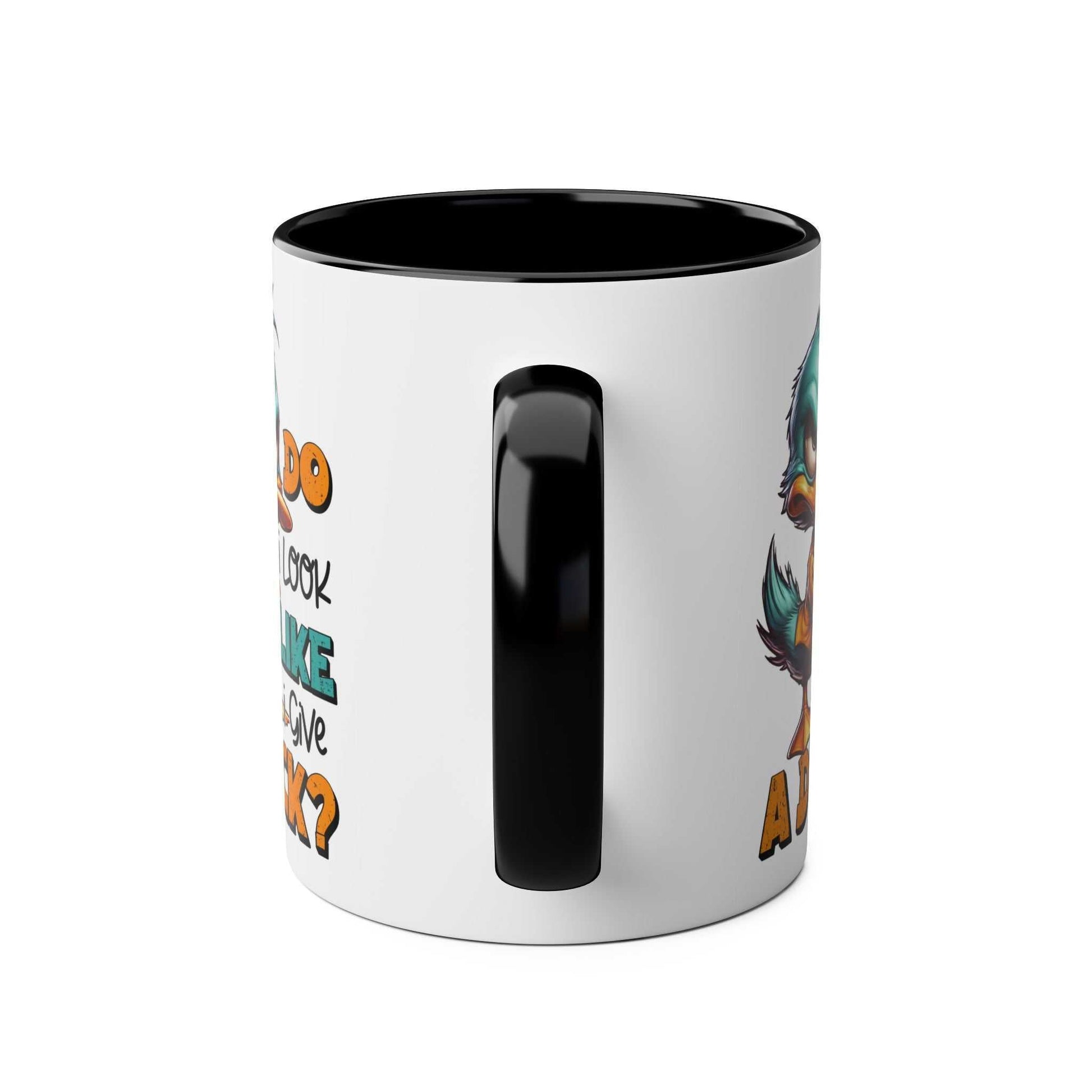 Playful Give A Duck Coffee Mug with sarky duck design.