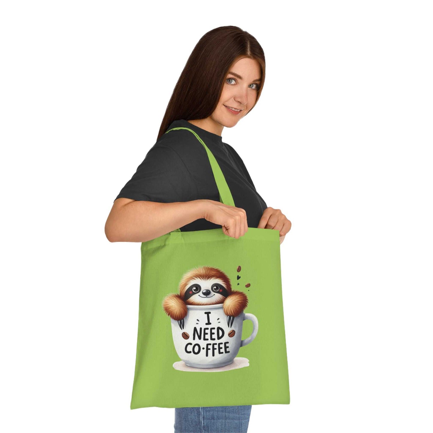 Cotton tote with cute sloth design, perfect for sloth lovers, in vibrant colors.