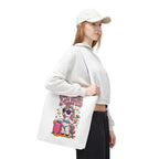 Fun unicorn travel tote bag with cheeky design, durable spun polyester, available in three sizes and multiple handle colors