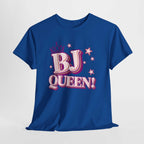 White BJ Queen T-Shirt with bold cheeky print and crown design, made from soft breathable cotton for confident casual wear