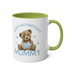 Cute bear design Mother's Day mug with green interior and handle.