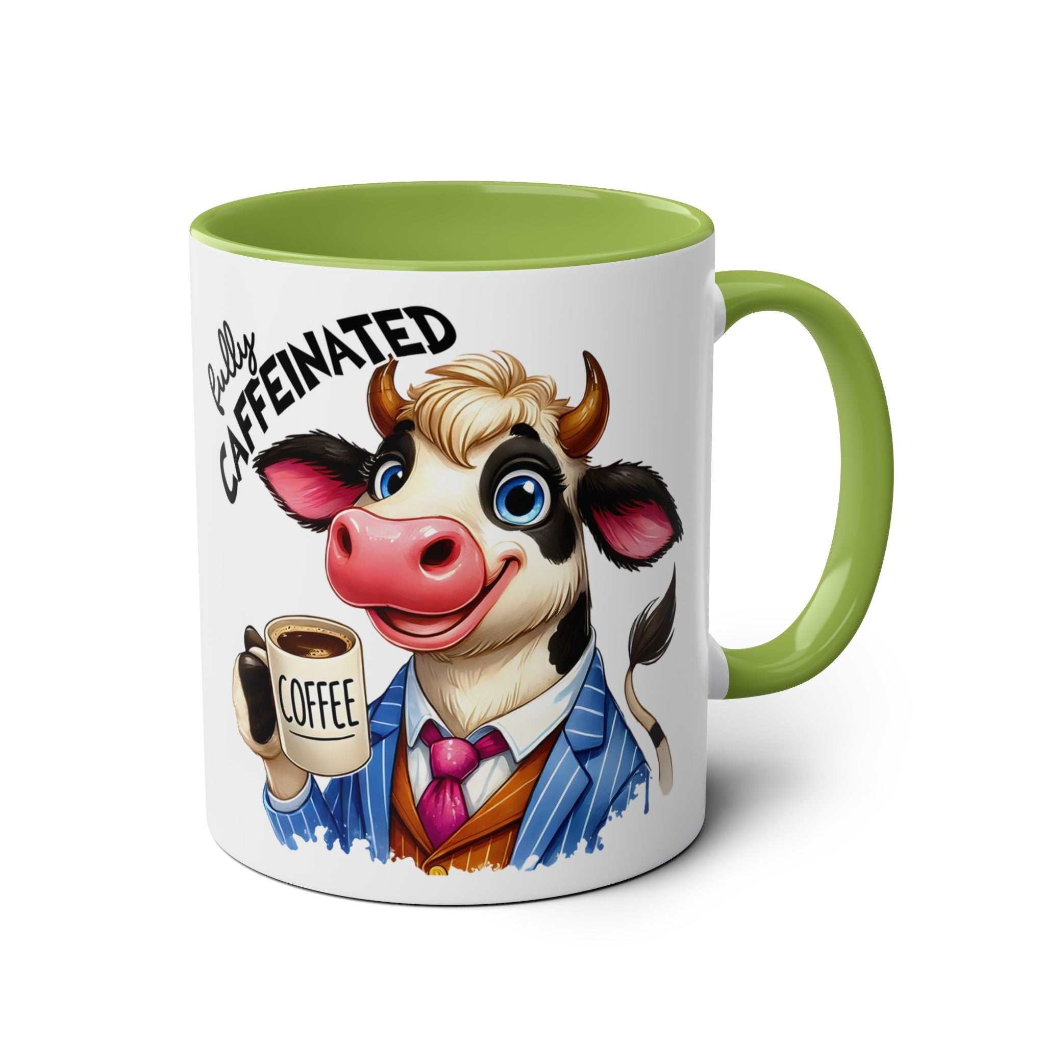 Fun Sarcastic Coffee Mug with Cartoon Cow Design, Glossy Finish, 11oz Ceramic, Green Handle