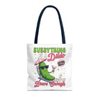 Cheeky Quote Pickle Tote Bag with fun print, durable polyester, multiple sizes and handle colors for everyday use