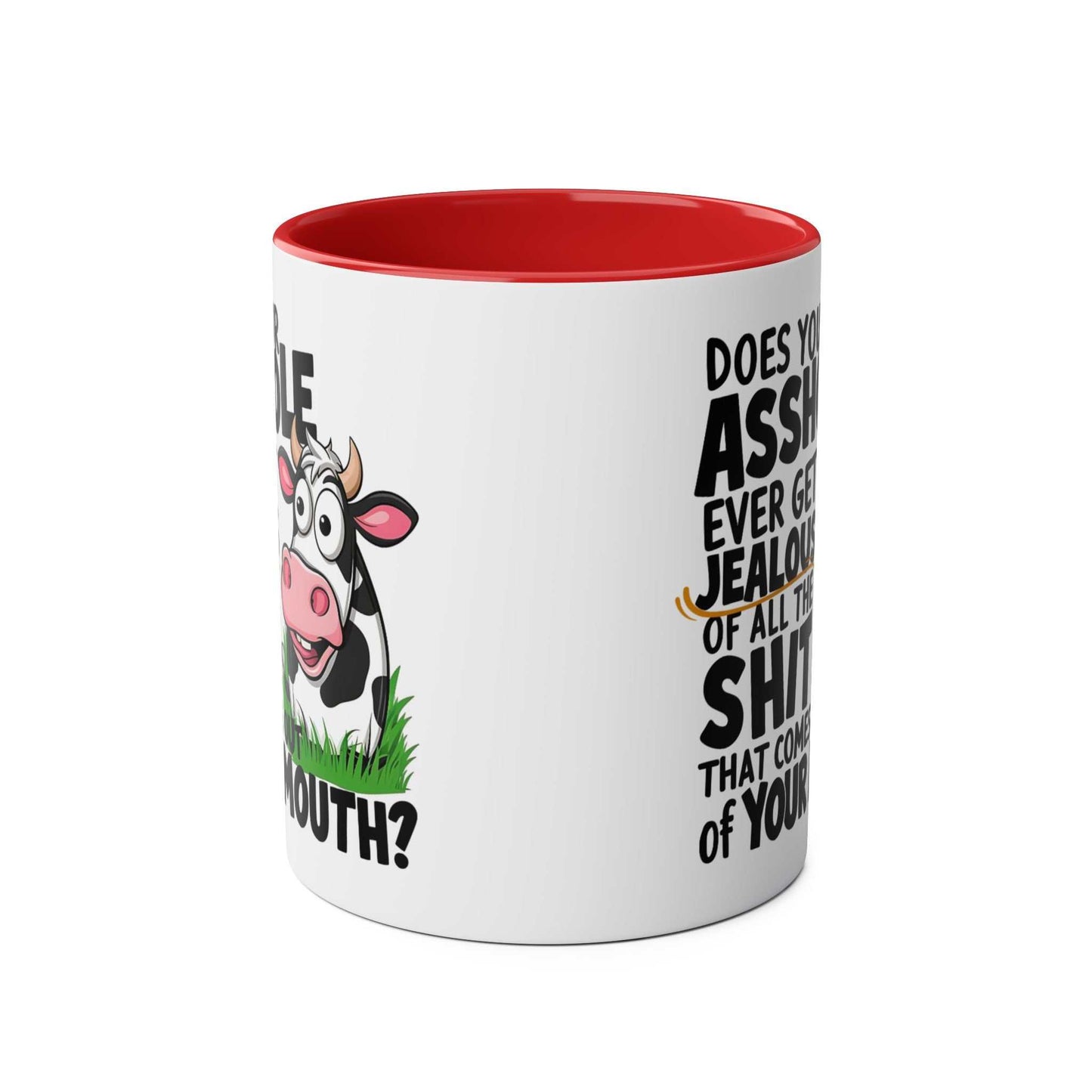 Cheeky Rude Ceramic Two Tone Mug with humorous design, available in black or red, 11oz, sublimation print, glossy finish.