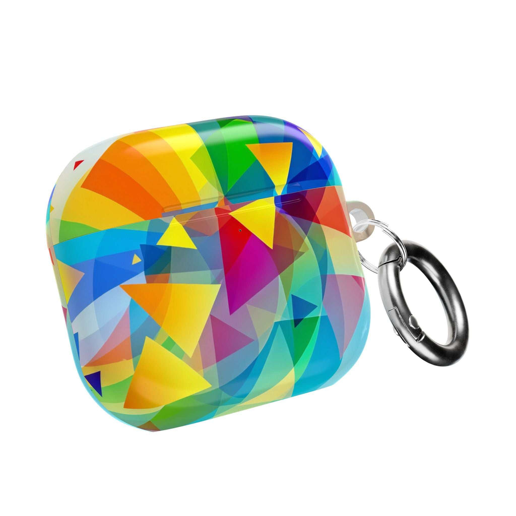 Vibrant Geometric Pride AirPods Pro hard shell protective case with colorful geometric pattern and keyring