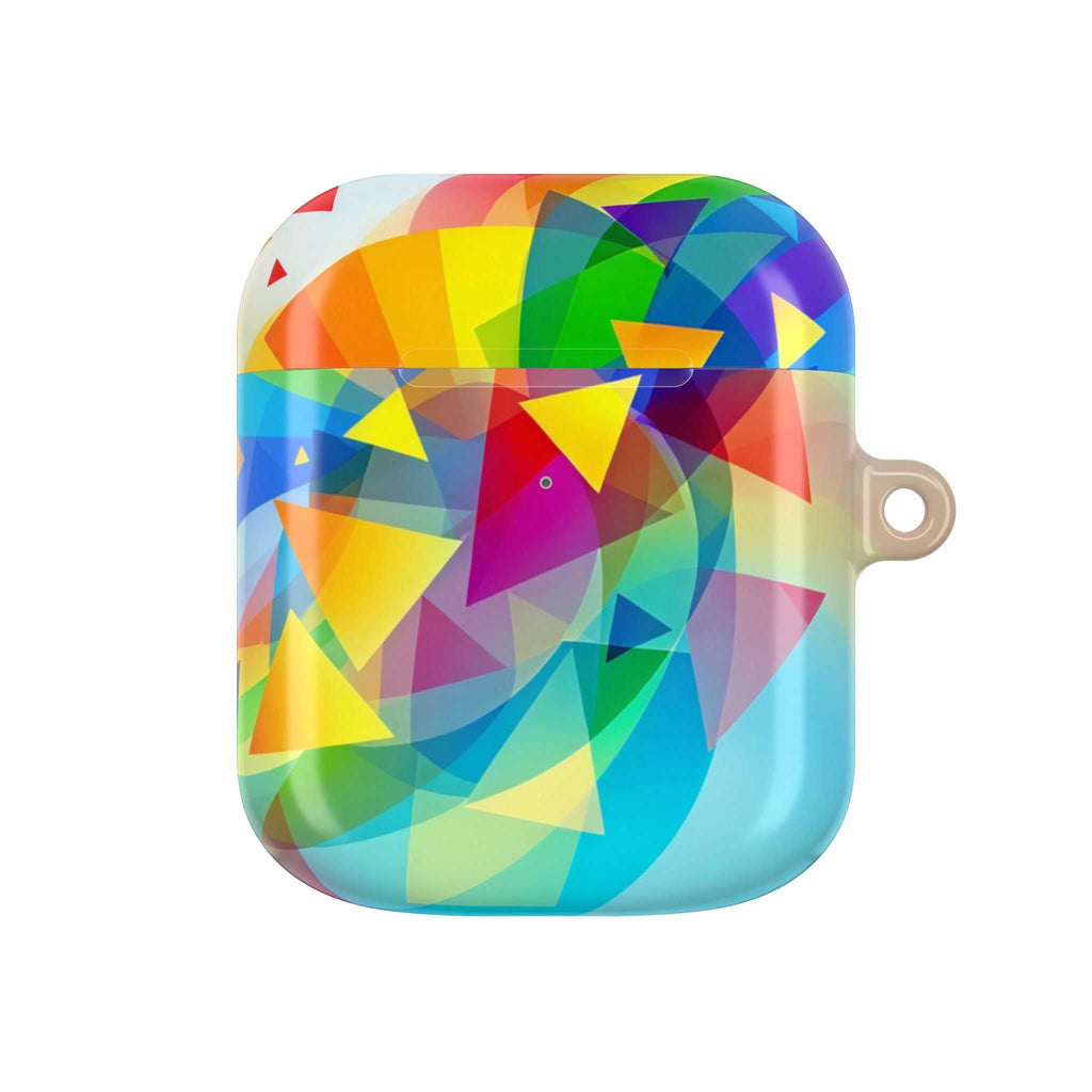 Vibrant geometric pride AirPods protective case with colorful abstract pattern and glossy finish