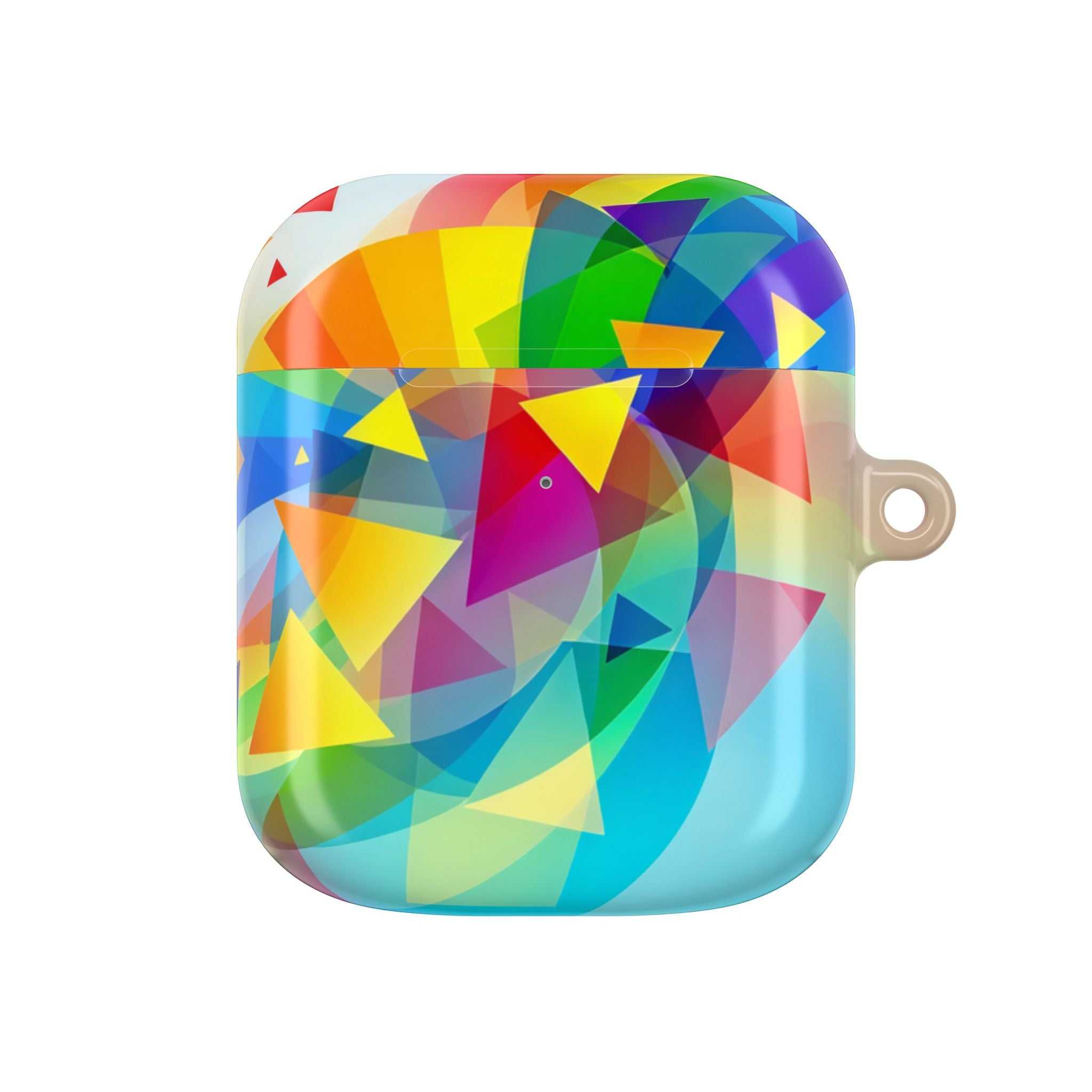 Vibrant geometric pride AirPods protective case with colorful abstract pattern and glossy finish