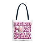 Cheeky Retired Porn Star Tote Bag with multiple sizes and handle colors, durable polyester design