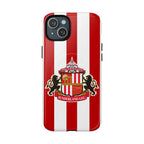 Sunderland FC MagSafe iPhone case with red and white stripes and club crest, durable dual-layer protection, MagSafe compatible