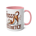 Cheeky Fun Coffee Mug white ceramic with pink handle featuring a playful cat and humorous text design