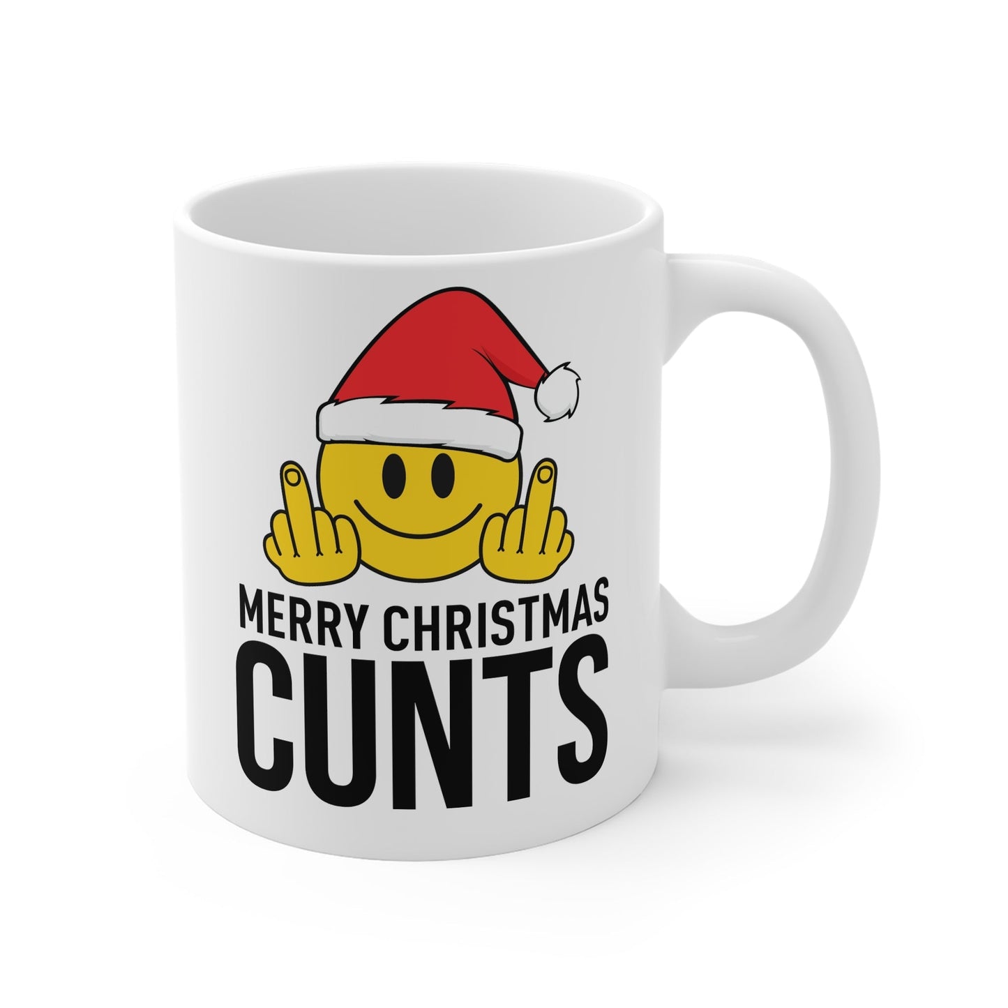 Rude Christmas Mug with cheeky festive design and glossy finish, 11oz ceramic, microwave and dishwasher safe.