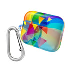 Vibrant Geometric Pride AirPods Pro protective case with colorful geometric design and silver carabiner clip