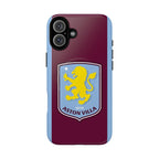 Aston Villa MagSafe iPhone case in claret and blue with official-inspired crest, dual-layer protection, and wireless charging compatible