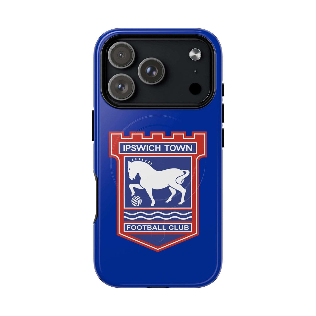 Ipswich Town MagSafe iPhone case with club crest, blue dual-layer protective design, compatible with wireless charging
