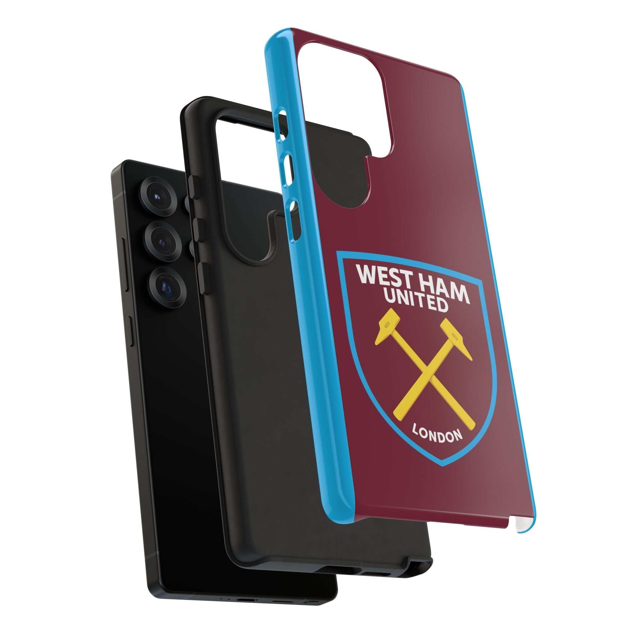 West Ham United magnetic Samsung case with claret and blue colors and official-inspired crest
