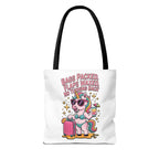 Fun Unicorn Travel Tote Bag with cheeky design and colorful handles, durable polyester fabric, reusable and lightweight.