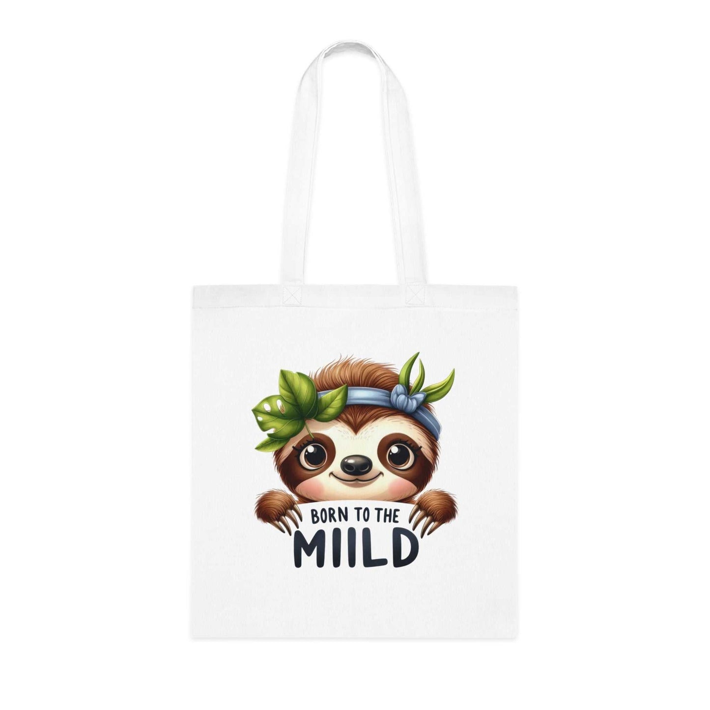 Cotton tote with cute sloth design, vibrant colors, and reinforced handles for everyday use.