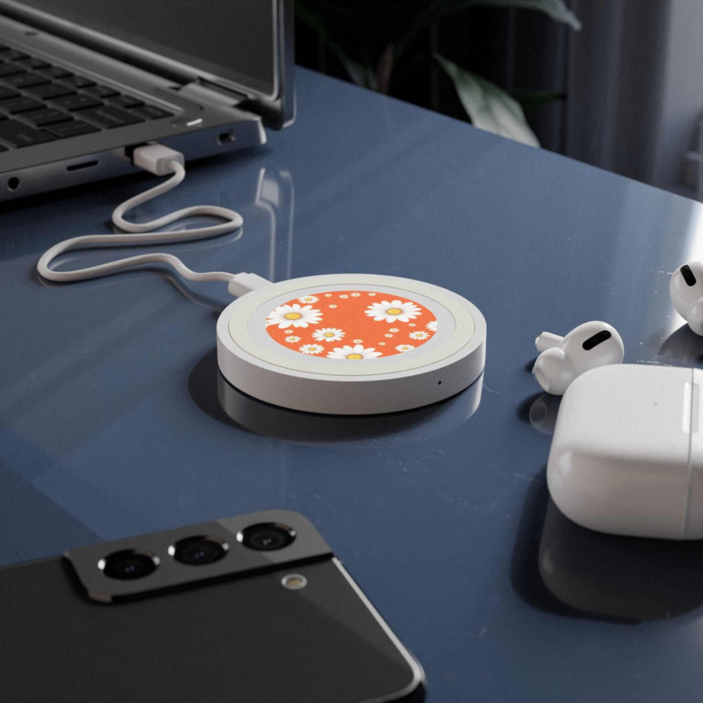 Orange Daisy Design Wireless Charging Pad
