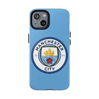 Manchester City MagSafe iPhone case with sky blue color and official-inspired logo, dual-layer protection, and MagSafe compatibility