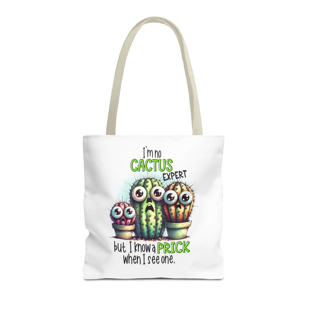 Cheeky fun cactus tote bag with colorful handles, durable polyester, and playful design for everyday use