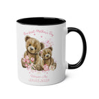 Personalised Our First Mother's Day girl gift mug with teddy bear design and custom text.