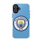Manchester City MagSafe iPhone case with sky blue color and official-inspired logo, dual-layer protection, and MagSafe compatibility