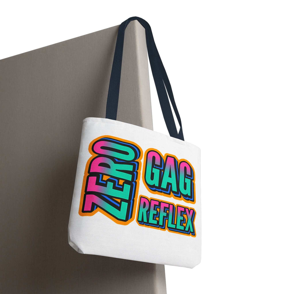 Zero Gag Reflex Tote Bag with cheeky design, available in three sizes, durable spun polyester, multiple handle colors, lightweight and reusable tote bag
