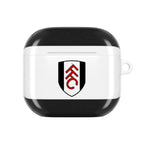 Fulham FC AirPods Pro protective case with black and white club colors and crest, shock-resistant and wireless charging compatible