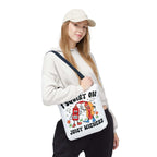 I Squirt On Juicy Wieners Fun Tote Bag with cheeky hot dog design and colorful straps