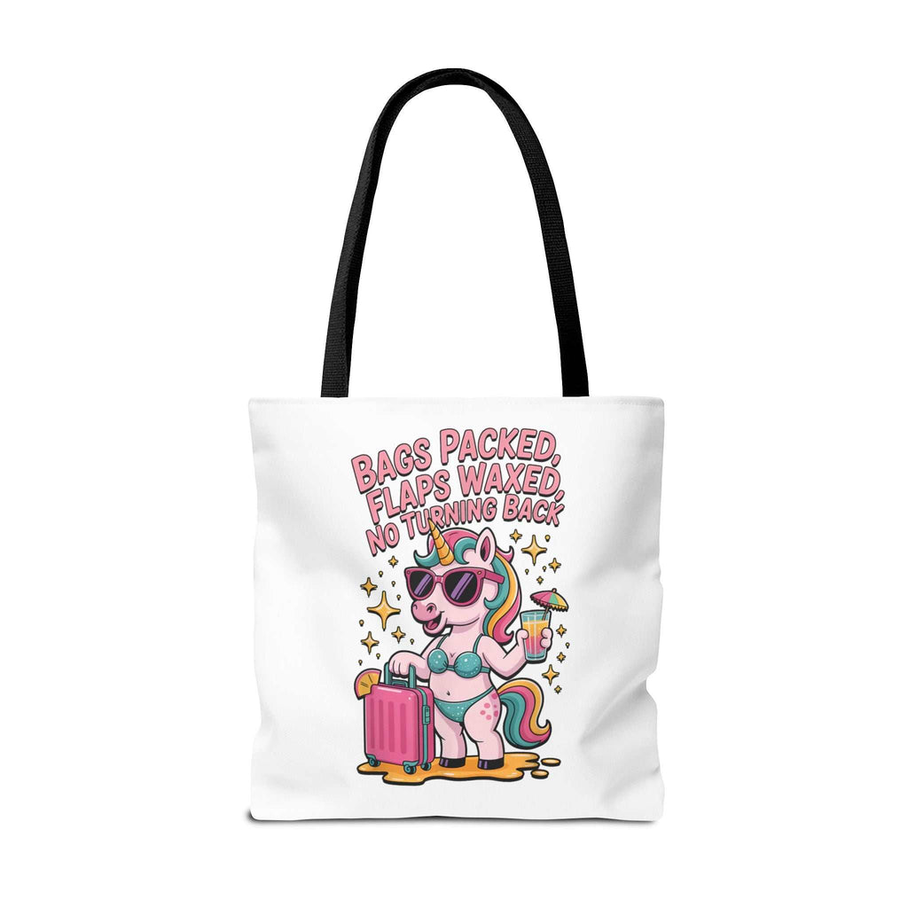 Cheeky fun unicorn travel tote bag with durable spun polyester and colorful handles