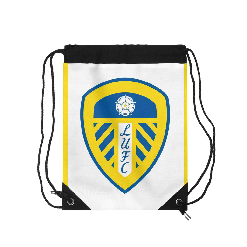 Leeds Utd Drawstring Bag with club crest, lightweight polyester, durable, spacious, gym and travel use
