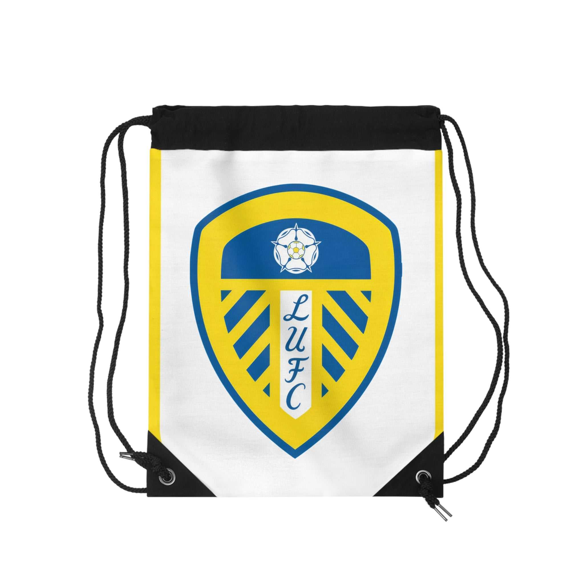 Leeds Utd Drawstring Bag with club crest, lightweight polyester, durable, spacious, gym and travel use