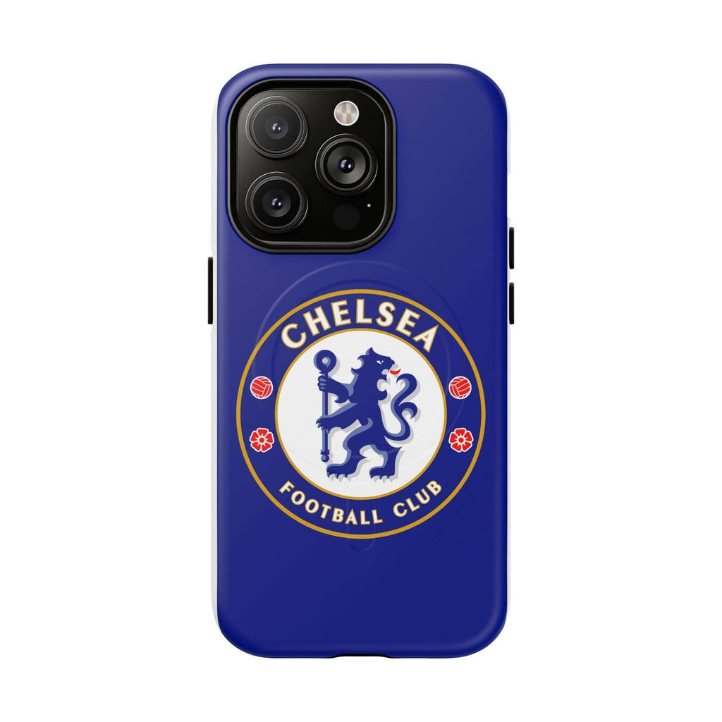 Chelsea FC MagSafe iPhone case in royal blue with official-inspired club crest and dual-layer protection