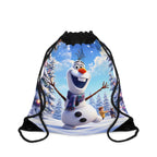 Olaf inspired drawstring bag with cheerful snowman design, lightweight durable polyester, and convenient drawstring closure for kids and Disney fans