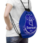 Everton FC drawstring bag in royal blue with club crest, lightweight polyester for gym and everyday use