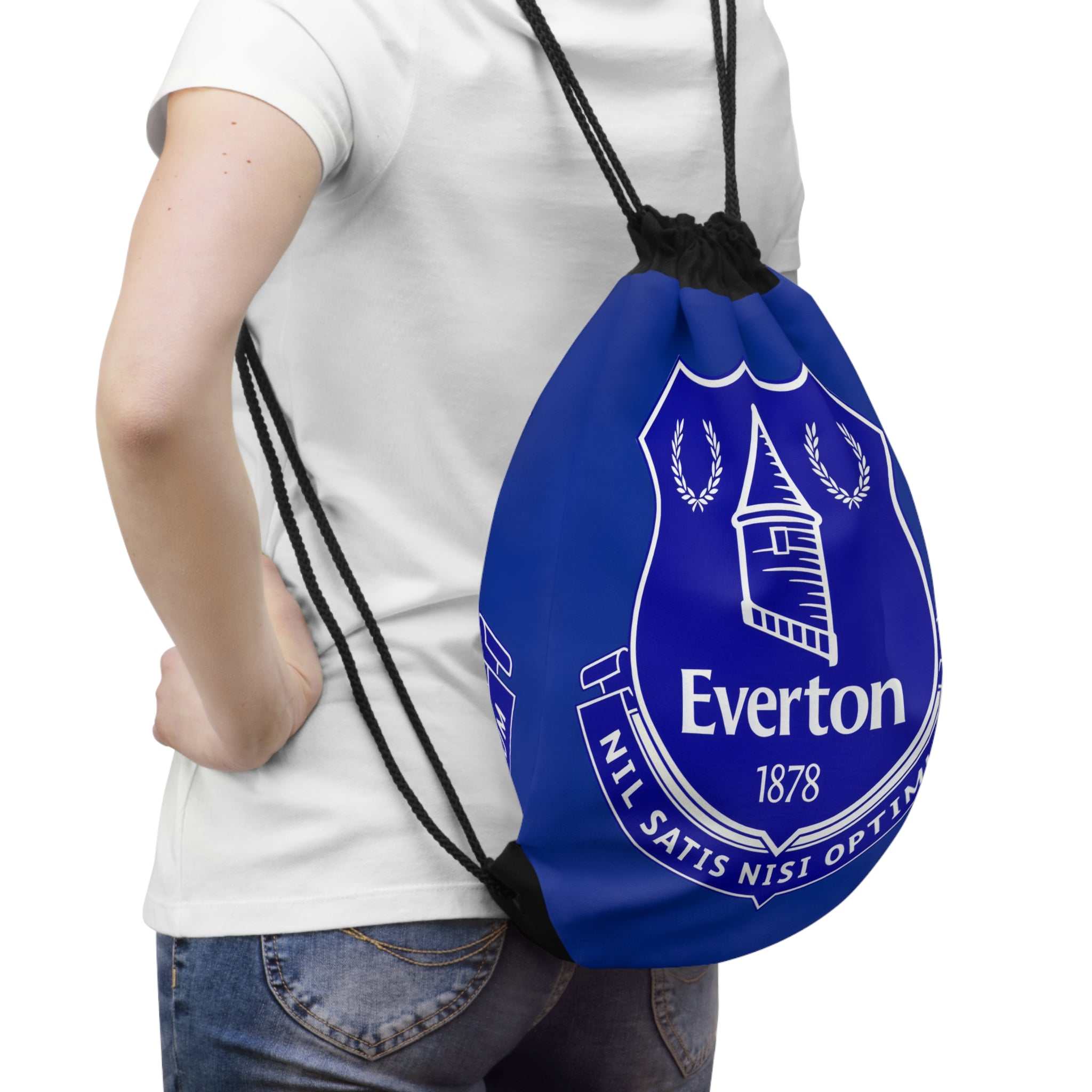 Everton FC drawstring bag in royal blue with club crest, lightweight polyester for gym and everyday use