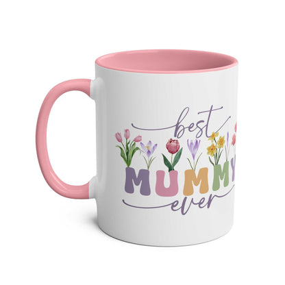 Mothers Day gift mug with "Best Mummy Ever" message and floral design.
