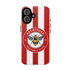 Brentford FC MagSafe iPhone case with red and white stripes and bee crest, dual-layer protection and wireless charging compatible