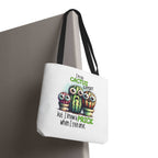 Fun cactus tote bag with cheeky design, durable spun polyester, multiple sizes and handle colors, lightweight and reusable.