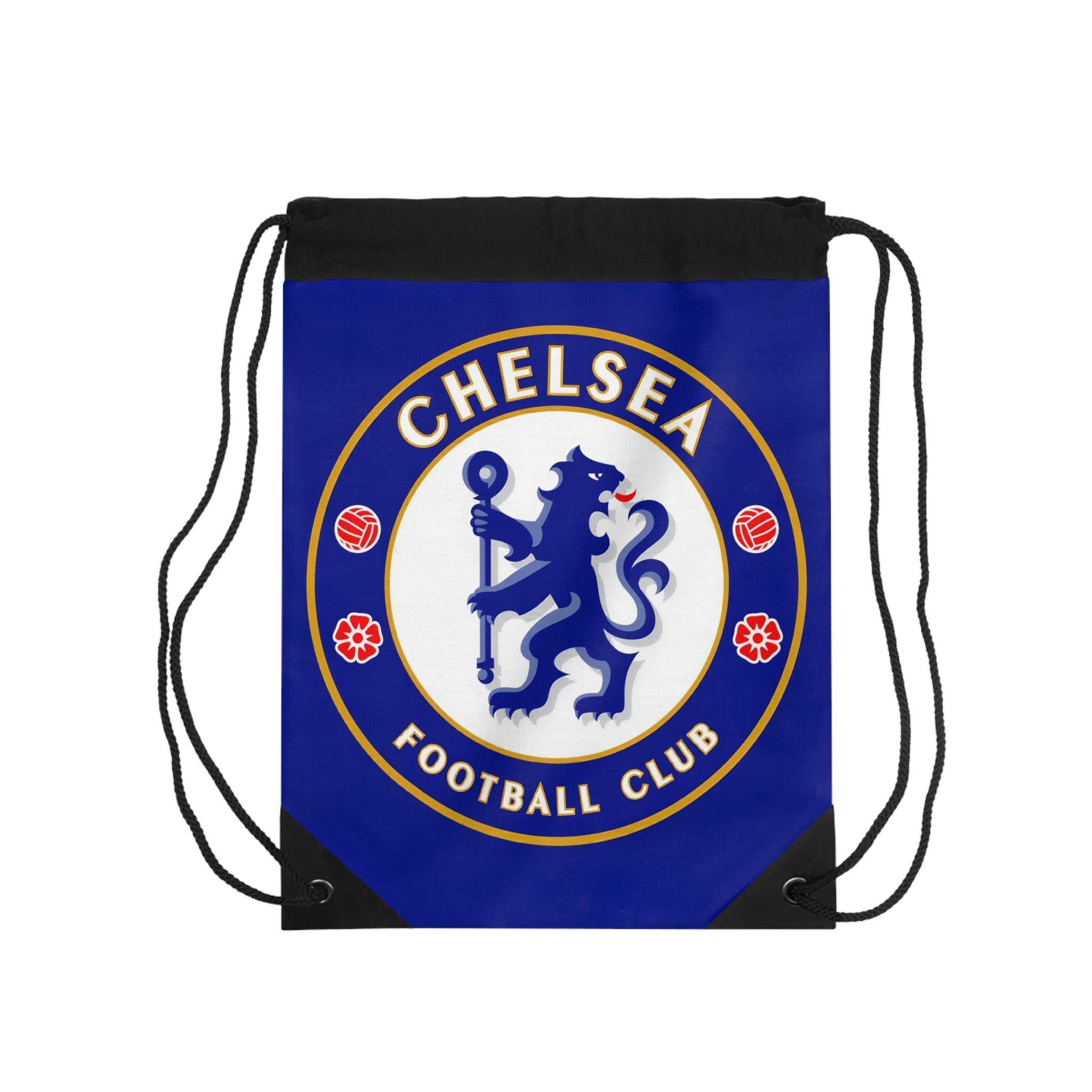 Chelsea Fc drawstring bag with club logo in blue and white, lightweight and durable for sports and casual use