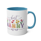 Best Nanny Ever gift mug with floral design, Mother's Day present, 11oz ceramic, available in 7 colors.