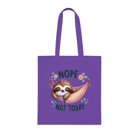 Cotton tote bag with cute sloth design and vibrant colors, perfect for sloth lovers.