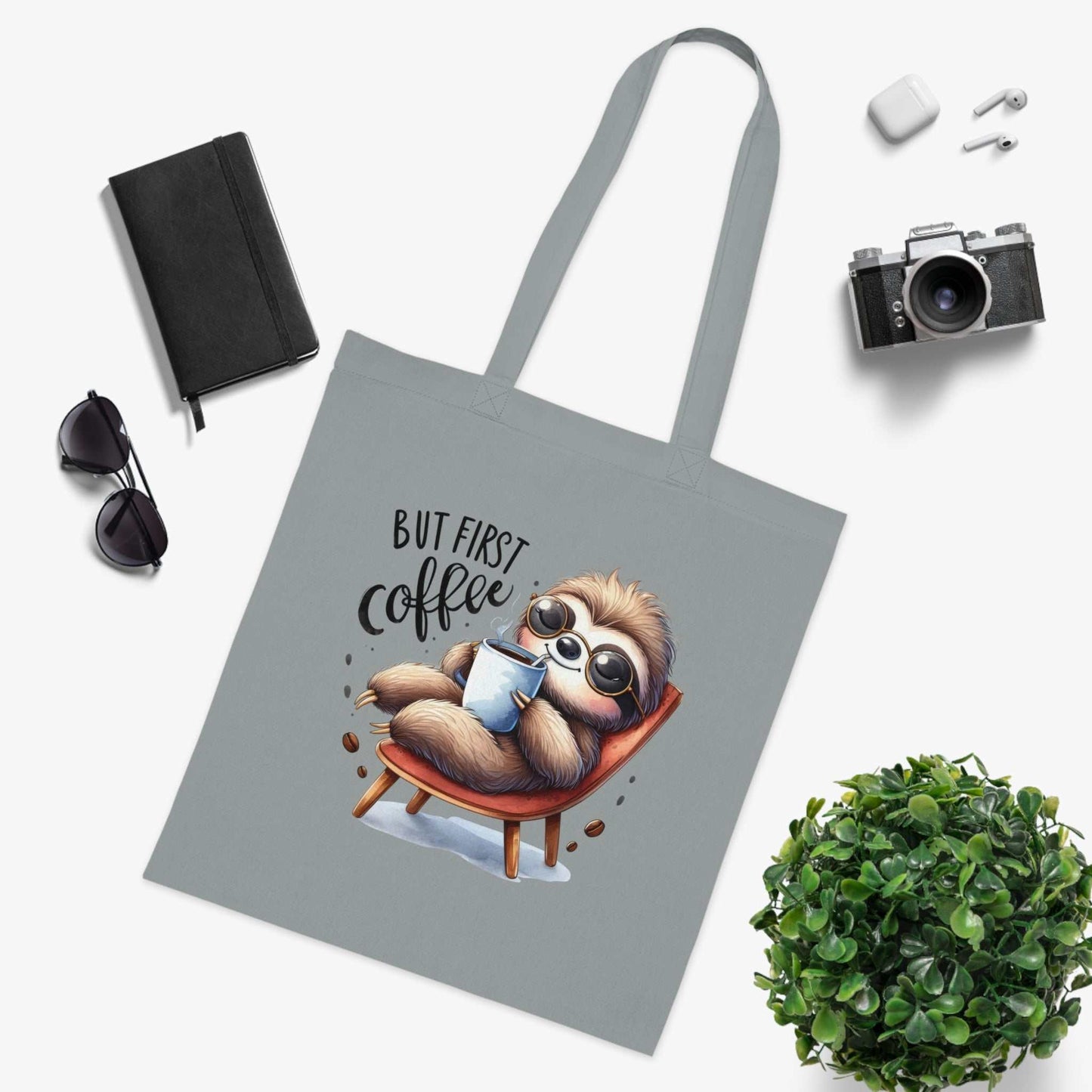 Cotton tote bag with cute sloth design, perfect for sloth lovers and everyday use.