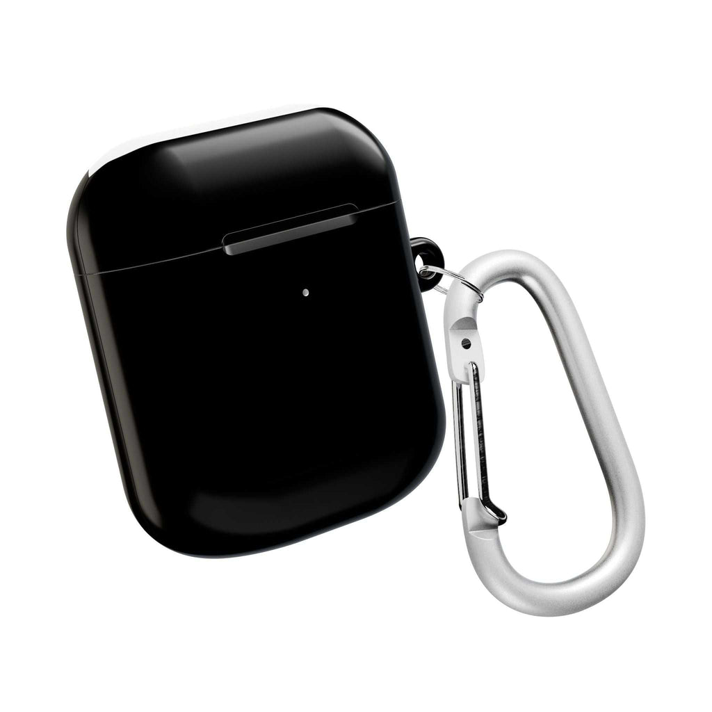 Black AirPods/Pro protective hard shell case with glossy finish and carabiner clip