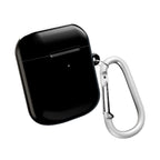 Black AirPods/Pro protective hard shell case with glossy finish and carabiner clip