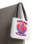 Cheeky Lick Me Till Ice Cream Tote Bag with durable spun polyester and multiple handle color options, perfect for casual outings and errands