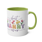 Best Nanny Ever Mother's Day gift mug with floral design and green interior.